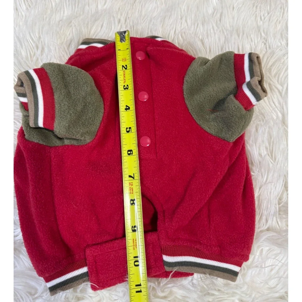 Red Woof State Fleece Dog Sweater Varsity Collegiate Style Pet Jacket Small